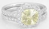 2.17 ctw Cushion Yellow Sapphire and Diamond Ring in 14k white gold with optional matching band