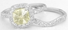 Unheated Untreated Cushion Yellow Sapphire and Diamond Engagement Set in 14k white gold with optional matching band