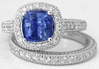 Sapphire and Diamond Engagement Ring in 14k white gold with matching band