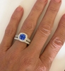 Cushion Blue Sapphire and Diamond Halo Engagement Ring Set