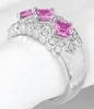 Natural Princess Cut Pink Sapphire and Diamond Band in 14k white gold