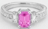 1.50 ctw Emerald Cut Pink Sapphire and Diamond Ring in 14k white gold