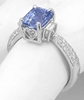 Step Cut Sapphire & Diamond Ring in 14k white gold