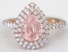Pear Cut Padparadscha Sapphire and Diamond Ring in 18k rose gold
