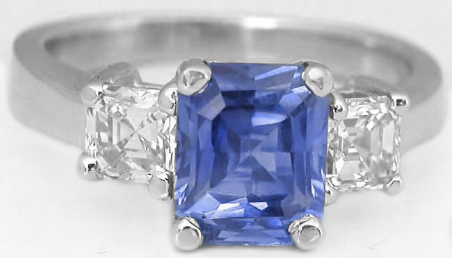 2.79 ctw Ceylon Sapphire and Asscher Cut Diamond Ring in Platinum