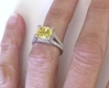 Natural Unheated Cushion Cut Yellow Sapphire and Diamond Ring
