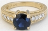Round Blue Sapphire Ring with Milgrain and Ornate Engraving in 14k yellow gold