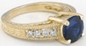 Round Blue Sapphire Ring with Milgrain and Ornate Engraving in 14k yellow gold