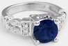 Rich Dark Blue Round Natural Sapphire Engagement Ring with Real Diamonds in Solid 14k white gold band for sale