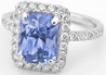 3.68 carat Radiant Cut Blue Sapphire Ring with Diamond Halo in 14k white gold