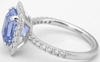 Radiant Ceylon Blue Sapphire Ring with Diamond Halo in 14k white gold
