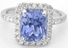 3.68 carat Radiant Cut Blue Sapphire and Diamond Halo Ring in 14k white gold