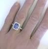 3.68 ctw Ceylon Radiant Cut Sapphire and Diamond Halo Ring in 14k white gold