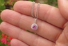 14k white gold Round Real Pink Sapphire Pendant with Genuine Diamond Halo