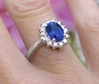 Real Kate Middleton Inspired Blue Sapphire Ring in solid 14k white gold for sale