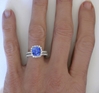 3.57 carat Cushion Cut Sapphire and Diamond Halo Ring in 14k white gold