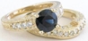 Genuine Blue Sapphire and Diamond Engagment Ring Set in 14k yellow gold