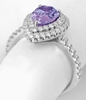 Fancy Color Pear Purple Sapphire Ring with Double Diamond Halo in 14k white gold
