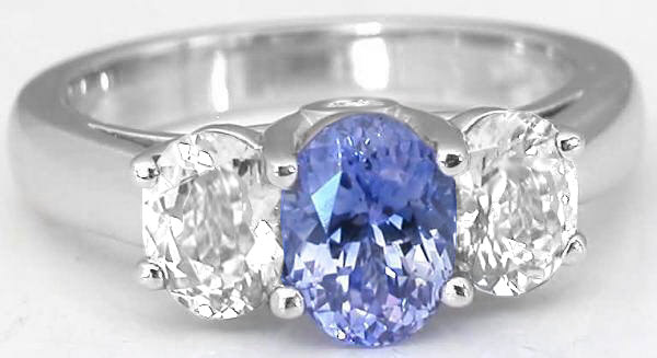 Natural Non Diamond Past Present Future Blue and White Sapphire Engagement Ring in 14k white gold
