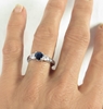 Natural Blue Sapphire and White Sapphire Three Stone Ring in 14k white gold