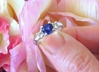 Sapphire Three Stone Engagement Ring - Natural Blue and White Sapphire Three Stone Ring in solid 14k white gold