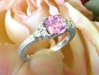 Natural Unheated Ceylon Pink Sapphire Ring with Ornate Engraving and Real Diamonds in genuine 14k white gold for sale