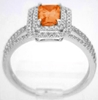 1.33 carat total weight Emerald Cut Orange Sapphire and Diamond Ring in 14k white gold