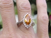4 carat Natural Marquise Cut Yellow-Orange Sapphire Ring with real Diamond Halo and 14k white gold band