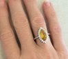 Marquise Cut Large Natural Yellow-Orange Sapphire Wedding Ring with real Diamond Halo and 14k white gold band