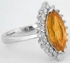 Marquise Cut Large Natural Yellow-Orange Sapphire Engagement Ring with real Diamond Halo and 14k white gold band