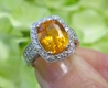 Large Natural Orange Sapphire Engagement Ring- Cushion Cut Orange Sapphire with real Diamond Halo in solid 18k white gold for sale
