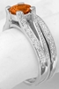 Round Orange Sapphire Engagement Ring Set with Diamonds and Split Shank in 14k white gold