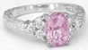 Untreated Pink Sapphire Ring in carved 14k white gold. Looks like a pink diamond.