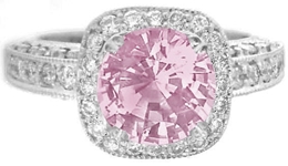 Natural Pink Sapphire Ring - Round Sapphire with Diamond Halo in White Gold