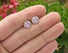 Round Light Pink Sapphire Stud Earrings with Diamond Halo in 14k white gold