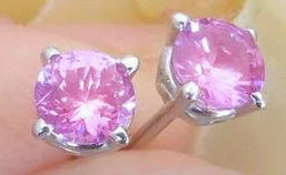 4mm Round Ceylon Natural Pink Sapphire Stud Earrings in 14k white gold for sale