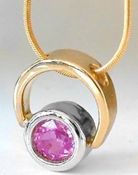 Natural Pink Sapphire Solitaire Pendant in 14k white and yellow gold