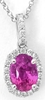 Oval Unheated Natural Pink Sapphire Pendant with Real Diamond Halo in solid 14k whtie gold for sale