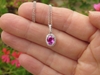Oval Untreated Pink Sapphire Pendant with Real Diamond Halo in solid 14k whtie gold gift idea