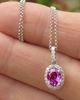Natural Untreated Pink Sapphire Pendant with Real Diamond Halo in solid 14k whtie gold for sale