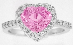 3 carat Heart Pink Sapphire Ring with Diamond Halo in 14k white gold