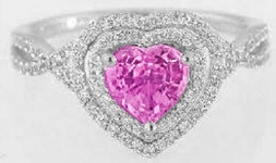 Heart Shape Pink Sapphire Ring with Diamond Halo in 14k white gold