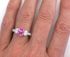Genuine Fine Pink Sapphire Three Stone Ring with Oval Diamonds in 14k white gold