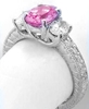 Natural Fine Pink Sapphire Three Stone Ring with Oval Diamonds in 14k white gold
