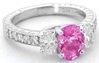 Oval Pink Sapphire Past Present Future Ring with Oval Diamonds in 14k white gold