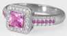 Natural Princess Cut Pink Sapphire Ring with Pink Sapphire and Diamond Band in 14k White Gold