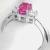 Genuine Cushion Cut Pink Sapphire Three Stone Ring with Diamonds in 14k white gold