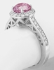 Pink Sapphire Ring - Natural Round Pink Sapphire and Diamond Halo Ring in 14k white gold