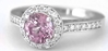 Genuine Round Pink Sapphire Ring with Diamond Halo in 14k white gold