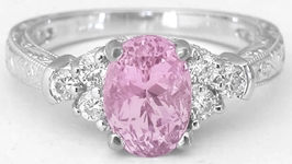 Real Light Pink Sapphire Ring - Diamond Band in 14k white gold